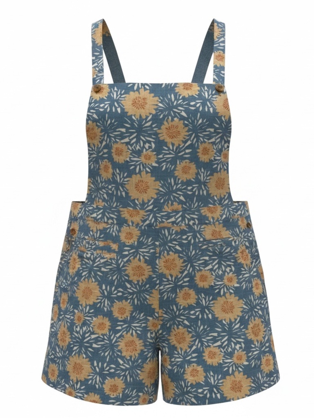 Floral Blue Sunburst Short Overalls